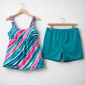 Kim Gravel Swimsuit Tankini Set 14 Multicolor New Rainbow Stripe Boy Shorts 2PC